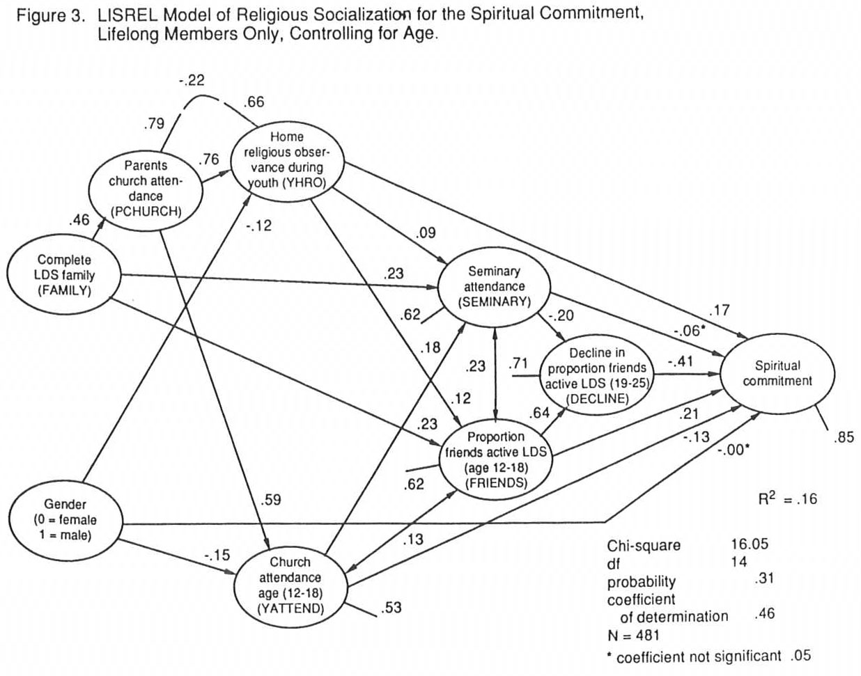 Model of Religious Socialization for Spiritual Commitment Lifelong Members , Controlled for Age