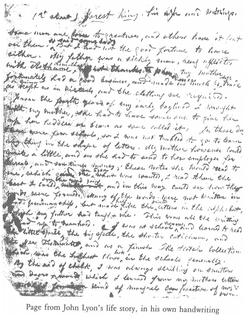 Page from John Lyon's life story
