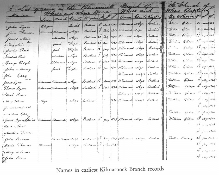 names on the earliest kilmarnock branch records
