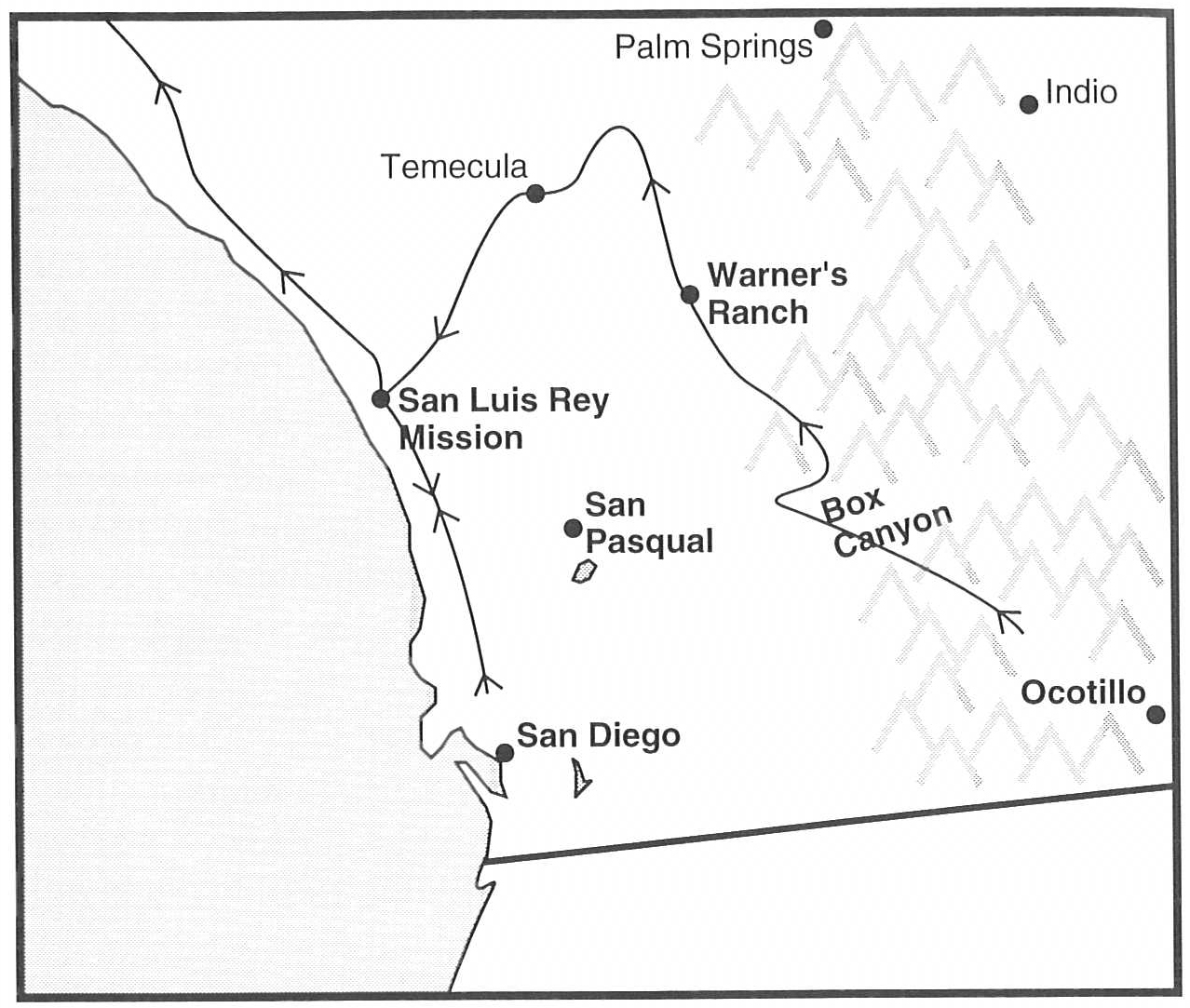 Mormon Battalion route in San Diego area