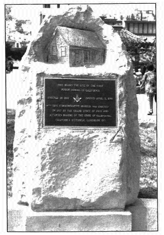 Monument to San Francisco's first schoolhouse, at Portsmouth Square