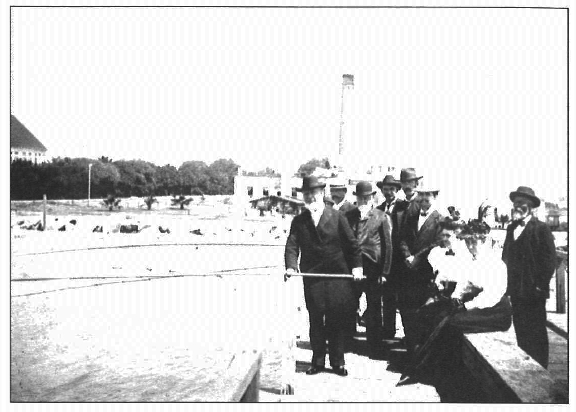 Wilford Woodruff (third from the left) and George Q. Cannon (left) fishing from the Coronado pier in San Diego