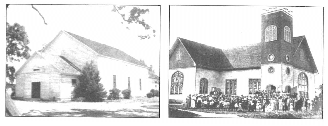 1909 Social Hall (left) and 1912 chapel (right) at Gridley