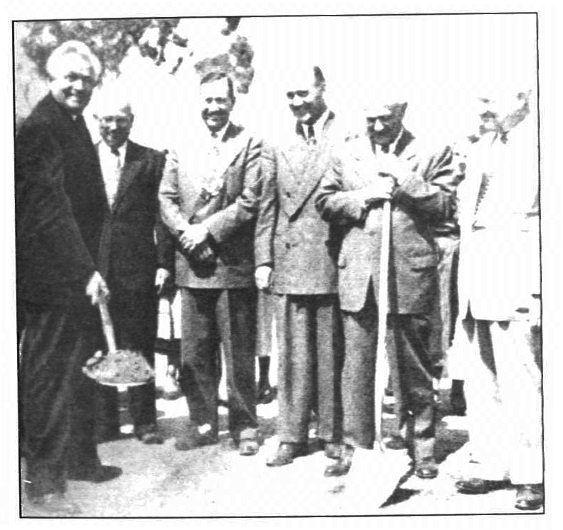 Presidents David O. McKay (left) and Stephen L. Richards (second from right) at Los Angeles Temple groundbreaking