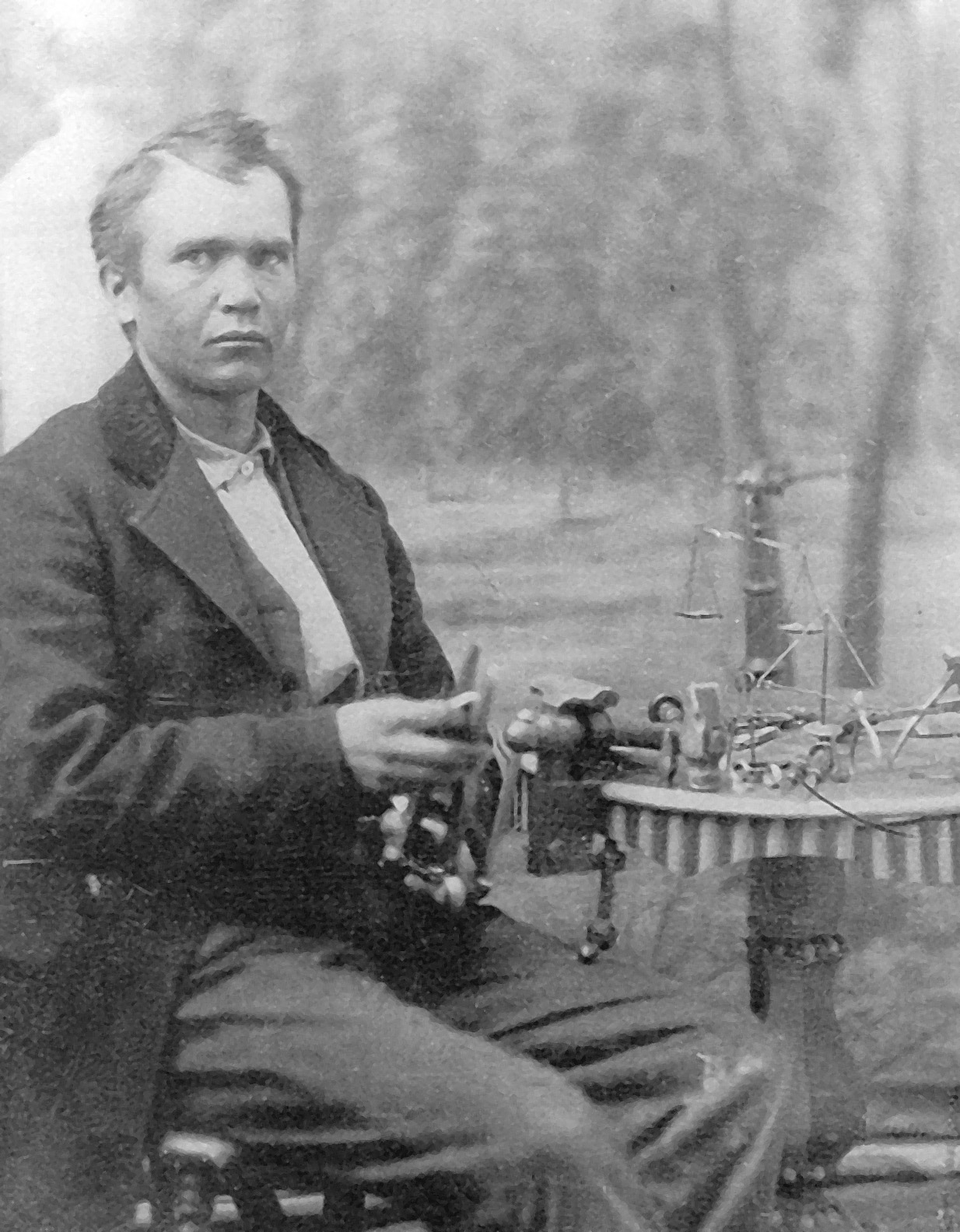 Guðmundur Guðmundsson pictured with his goldsmith tools. He was trained as a  goldsmith in Denmark, where he joined the Latterday Saint Church. Courtesy of  Ralph Abraham Trane, great-grandson of Guðmundur Guðmundsson