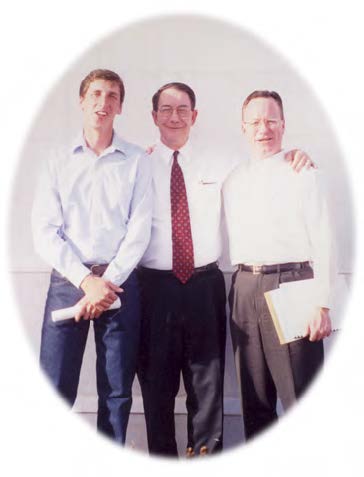 Project manager David Wills meets with Keith Stepan of the Temple Construction Department and Thomas Coburn of the Temple Department at the time of the final inspection.