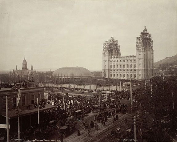 Laying the capstone of the Salt Lake Temple