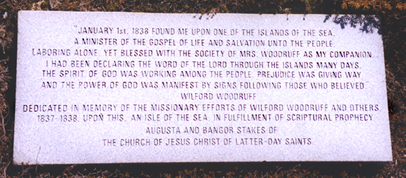 Plaque memorializing Wilford Woodruff's missions