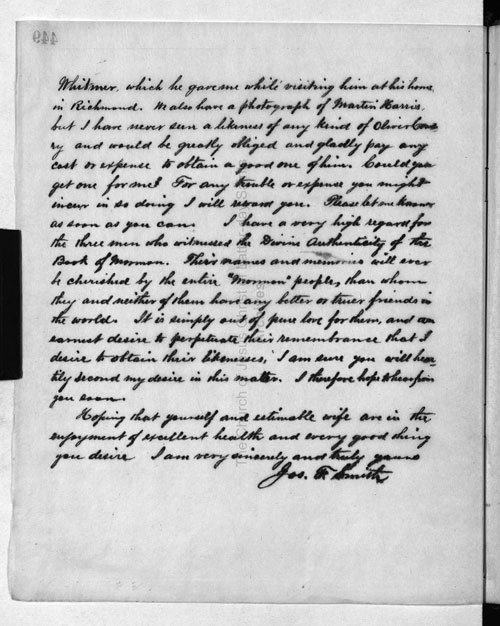 Second age of a letter signed by Joseph Smith to James R. B. Van Cleave, January 31, 1883.
