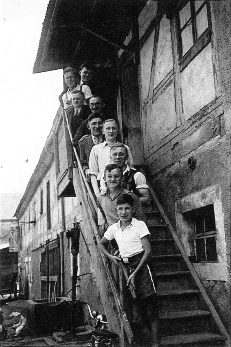members of Nössige Branch on staircase