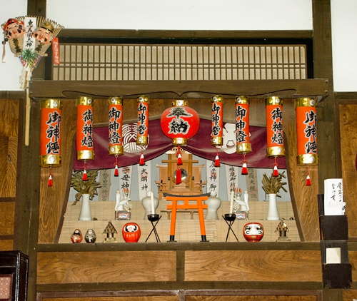 A kamidana, Shinto "god" shelf.