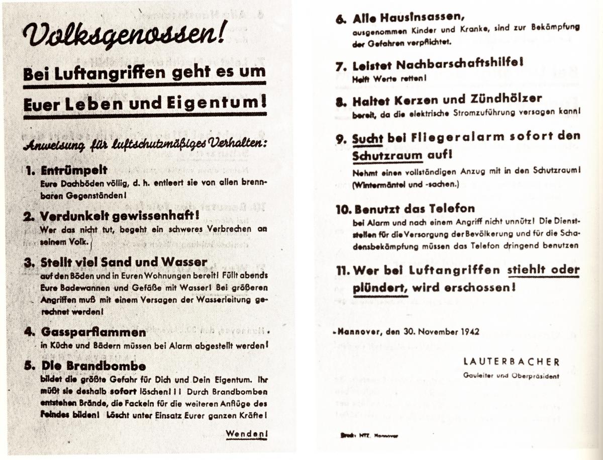Fig. 3. These eleven rules were circulated in the city of Hanover to help people prepare for air raids and conduct themselves properly when attacks occurred.