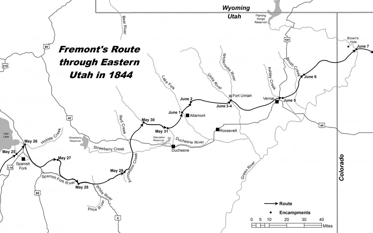 Map showing the route of Frémont’s expedition through eastern Utah