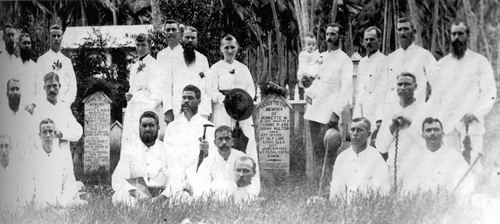 Mormon missionaries at Fagali'i cemetery