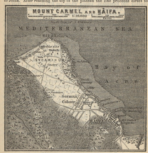 Old map of Haifa, Palestine with Syria and Mediterranean Sea