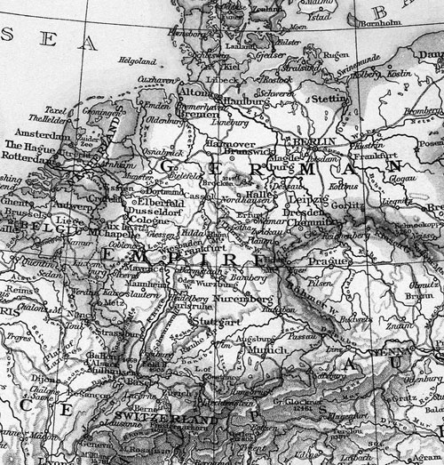 Old map of Germany and Switzerland