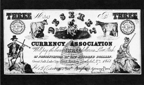 A three-dollar Deseret Currency Association note
