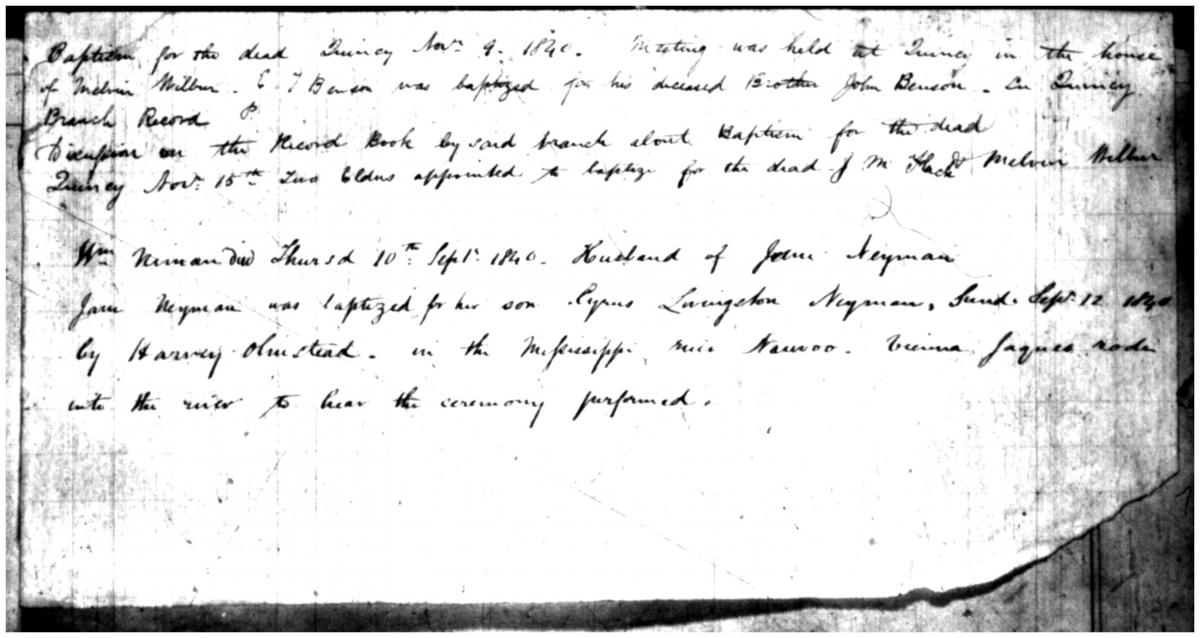 Note attached to the Nauvoo Baptisms for the Dead book