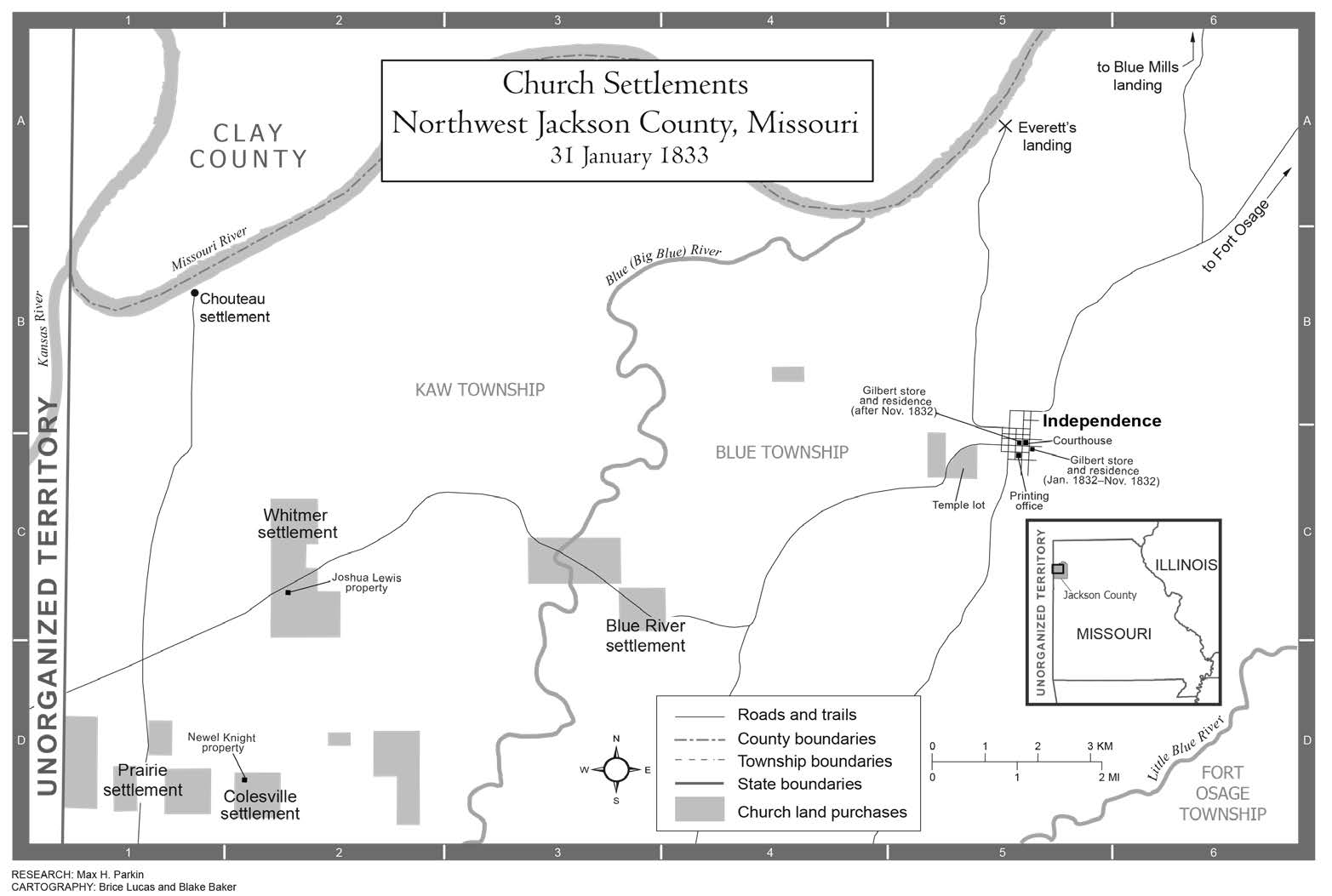 Church Settlements in Northwest Jackson County, Missouri, 31 January 1833. Courtesy of the Joseph Smith Papers Project.