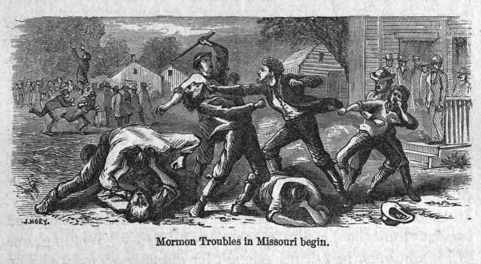 Mormon Troubles in Missouri Begin, from T. B. H. Stenhouse, The Rocky Mountain Saints (1887), 81.