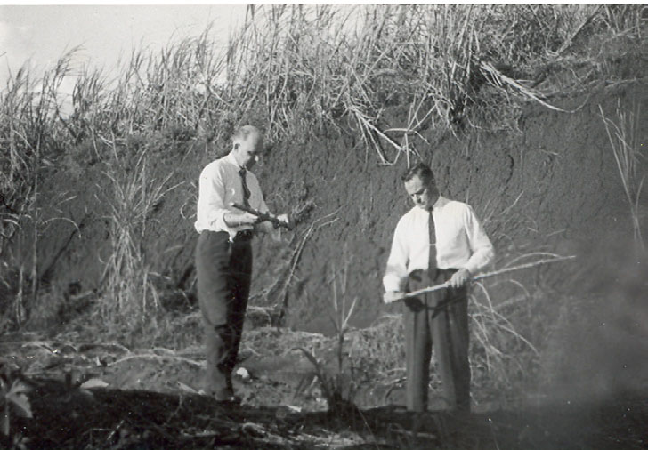 Tuttle and Bangerter in São Paulo sugarcane field.