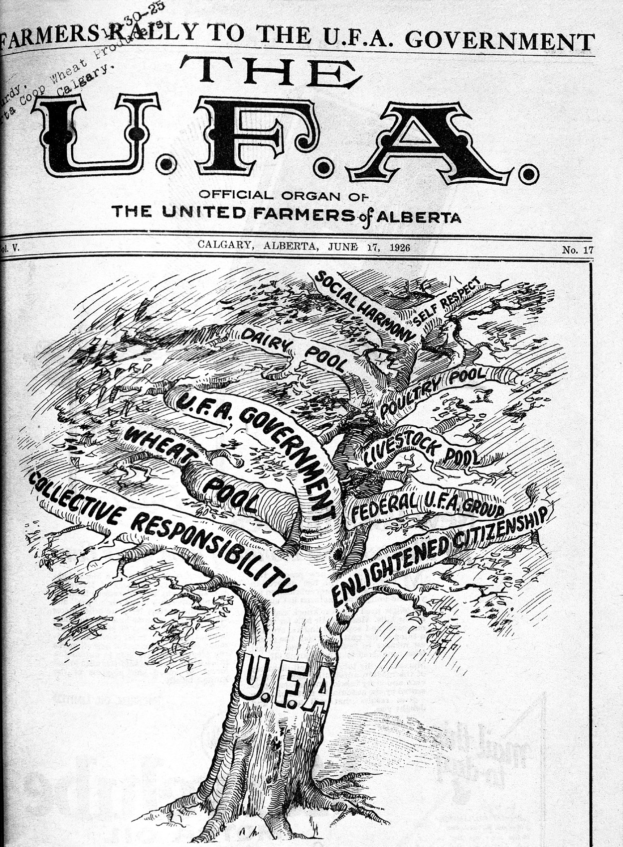 Front page of the U.F.A. newspaper, 17 June 1926. Glenbow Archives NA-789-94.