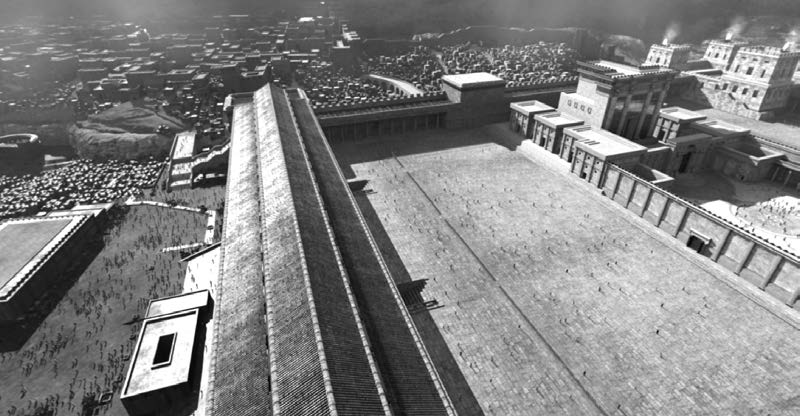 Figure 8. View from atop the place of the trumpeter on the southwest pinnacle (facing south), and a view from above the southeast corner of the temple (facing west).