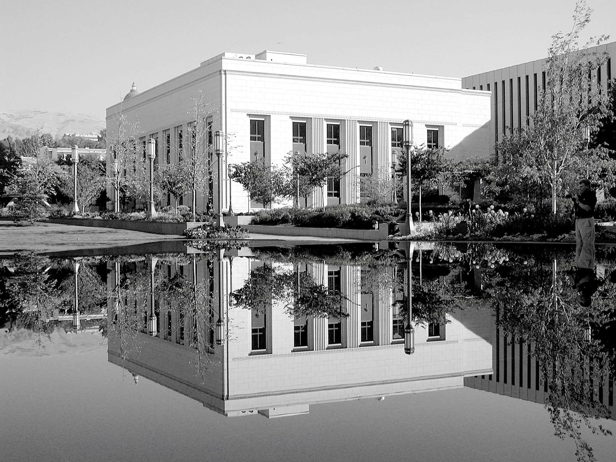 General Relief Society Building reflection pool, 2018. Courtesy of the General Relief Society Presidency.