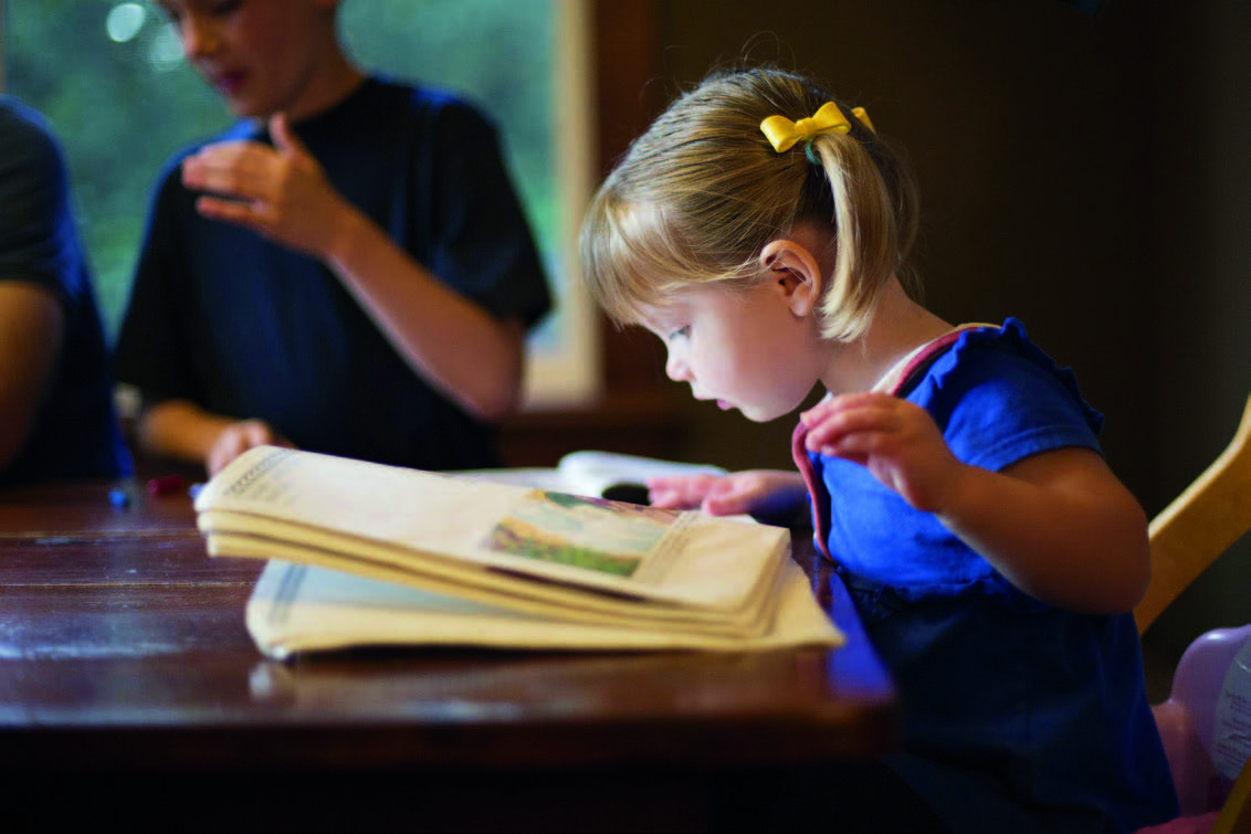 a little girl at the table