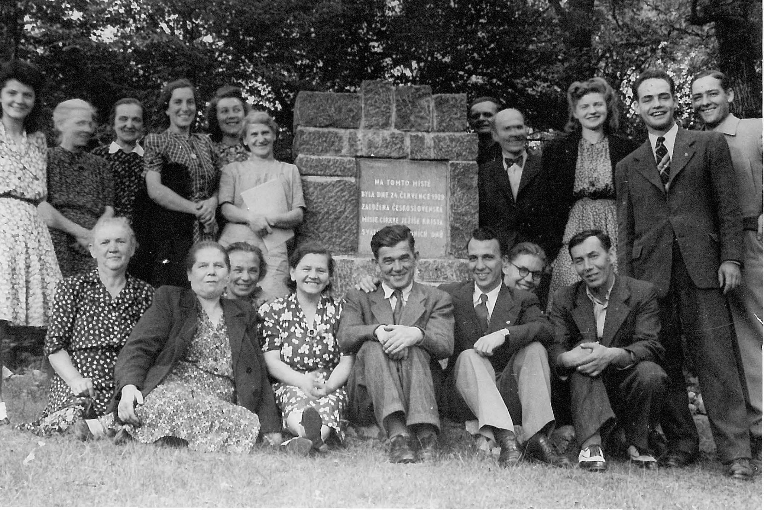 large group of people near a monument