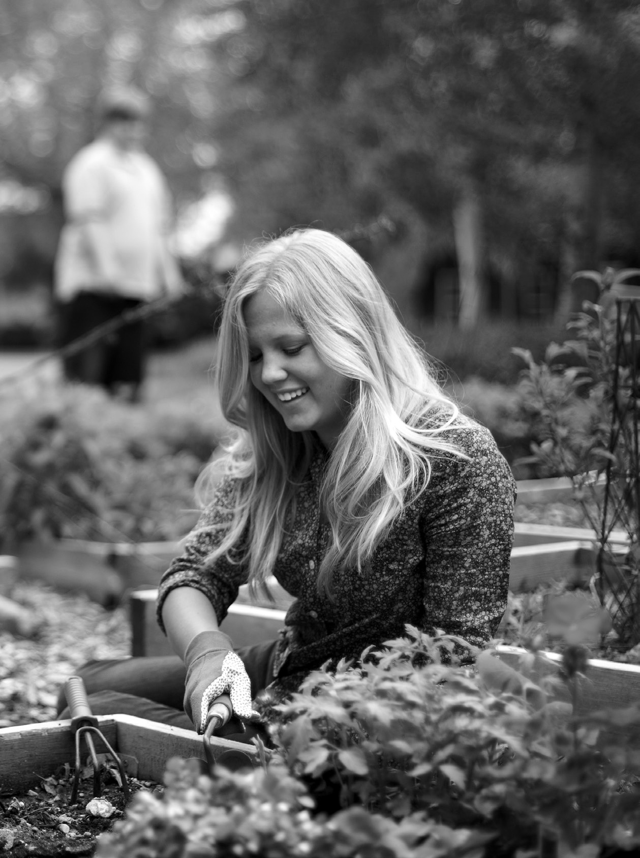 a girl gardening