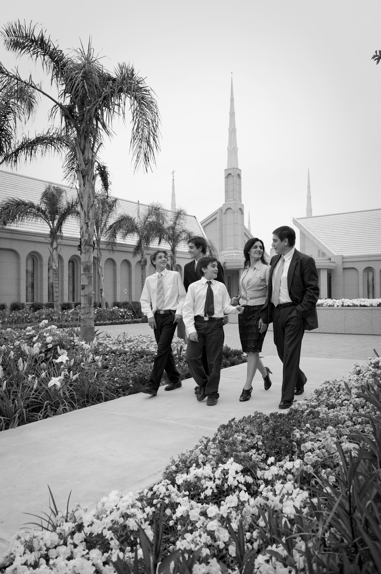 People walking at Temple grounds