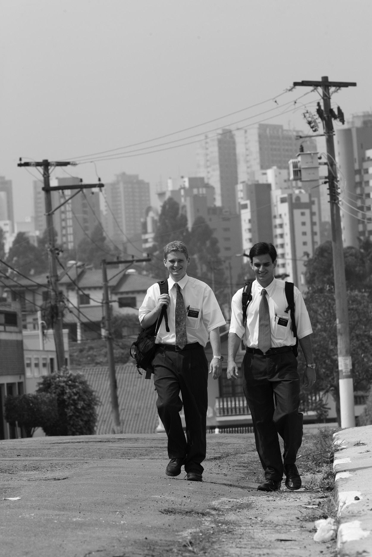 two missionaries walking