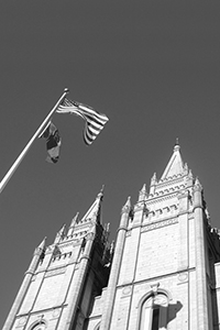 Temple and American flag