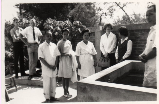 People gathered for a baptism