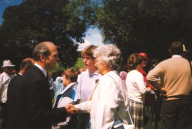Elder Nelson at dedication of Hill Farm pond