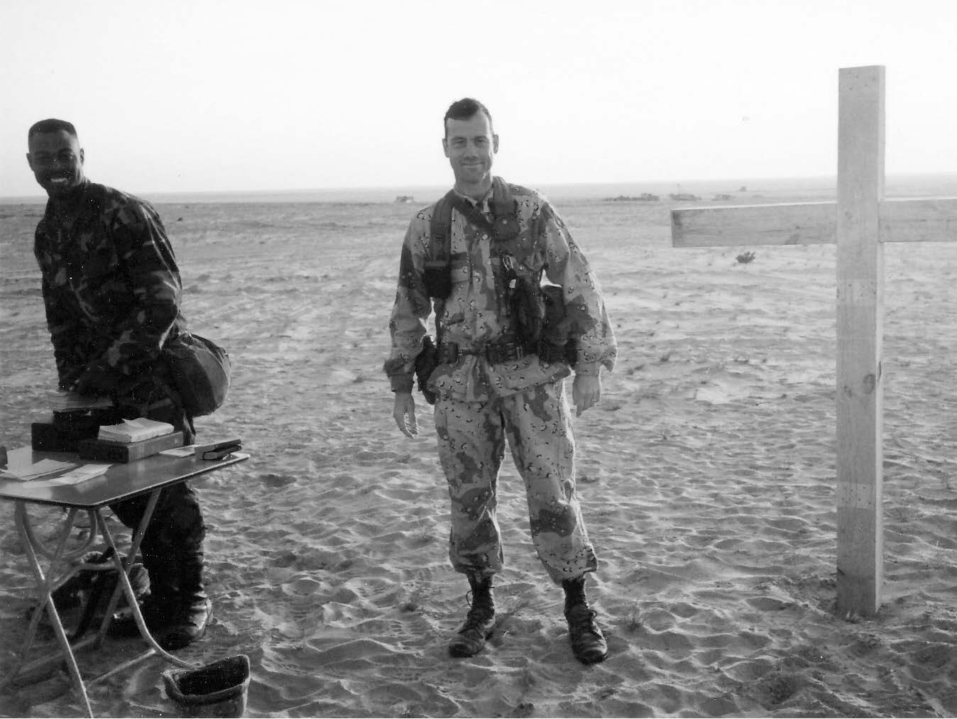 Latter-day Saint chaplain (Captain) Vance Theodore on wash day in the Iraqi desert. (This was not the day he dyed his uniforms pink.) Courtesy of Vance Theodore.