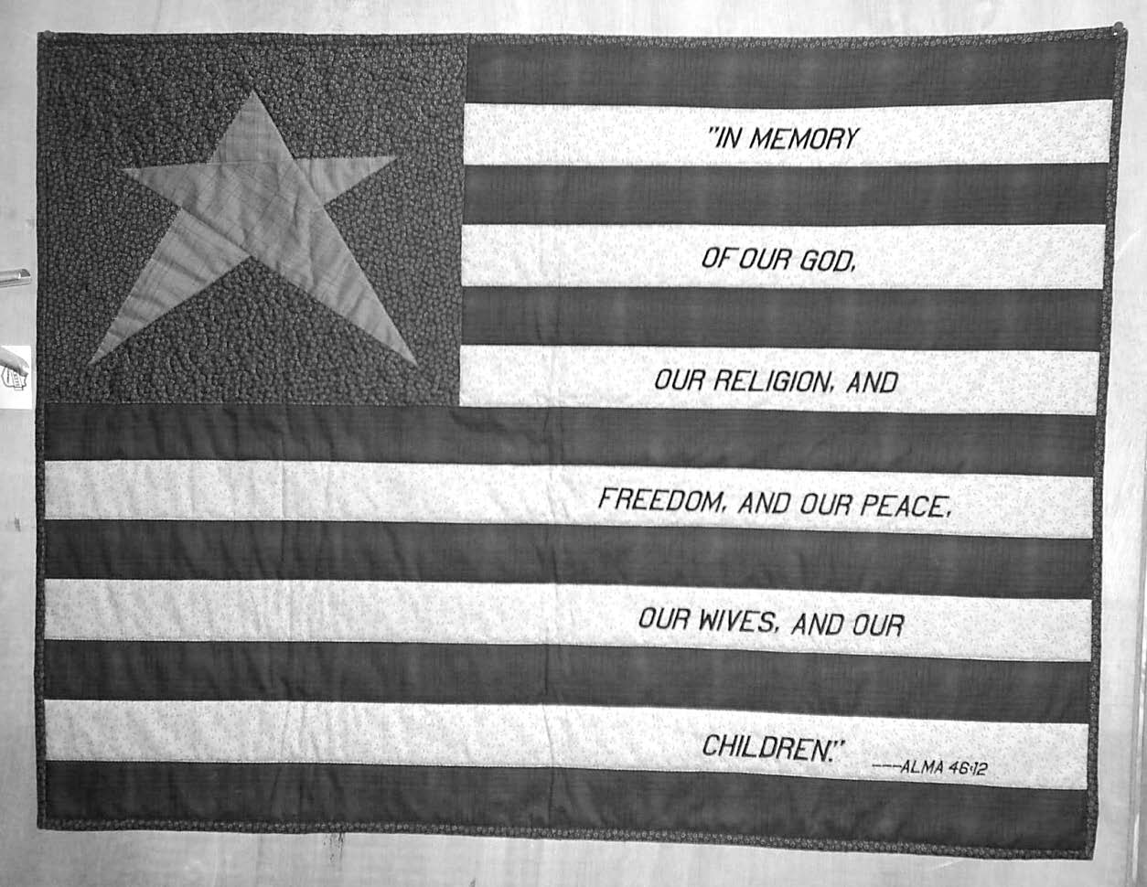This title of liberty flag was made for Chaplain Mark Allison by Sister Leslie Ison in his home stake. Courtesy of Mark Allison.