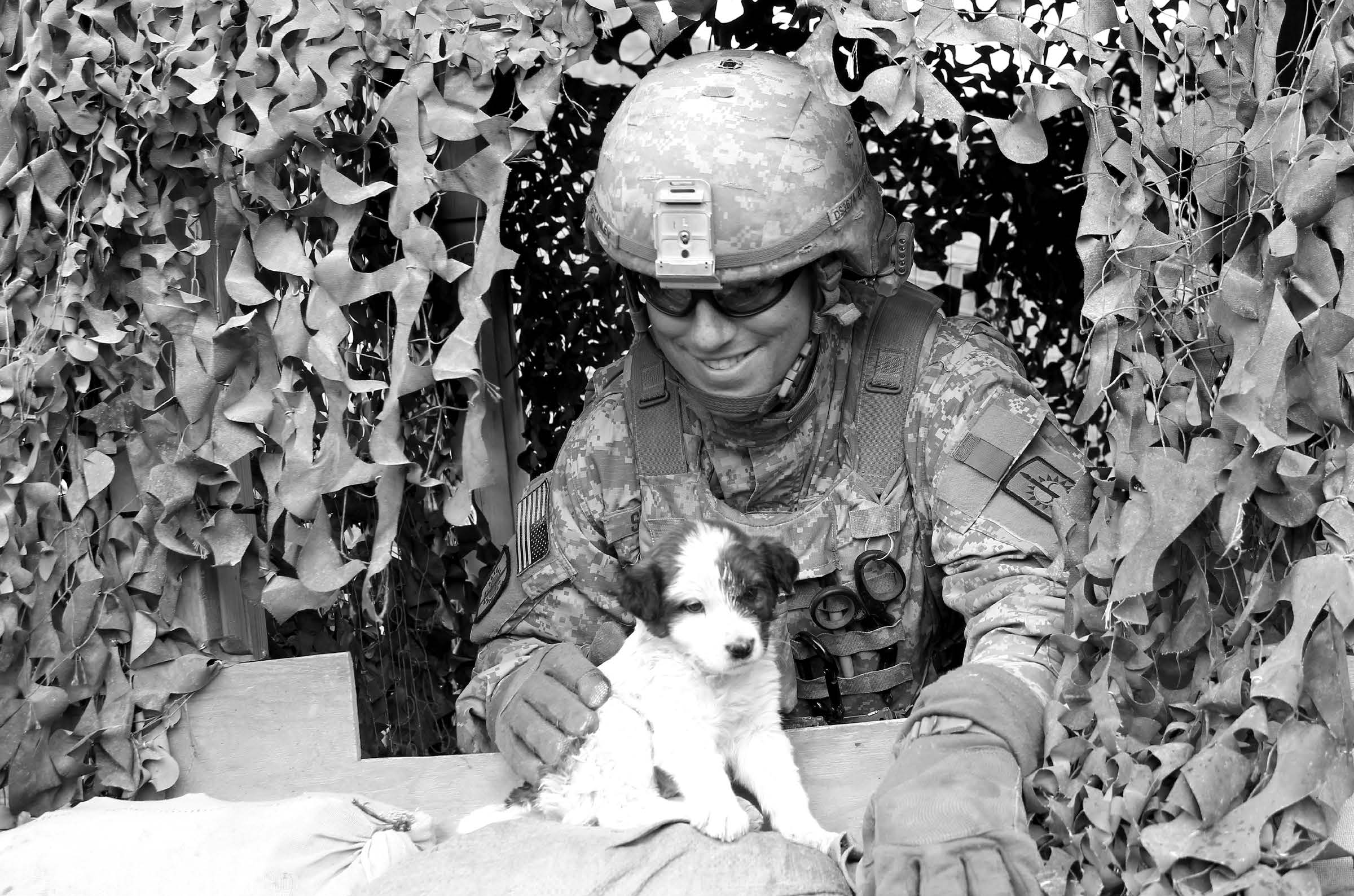 Soldiers sometimes adopted stray dogs or cats during their deployment in Afghanistan. Courtesy of J. Joseph DuWors.