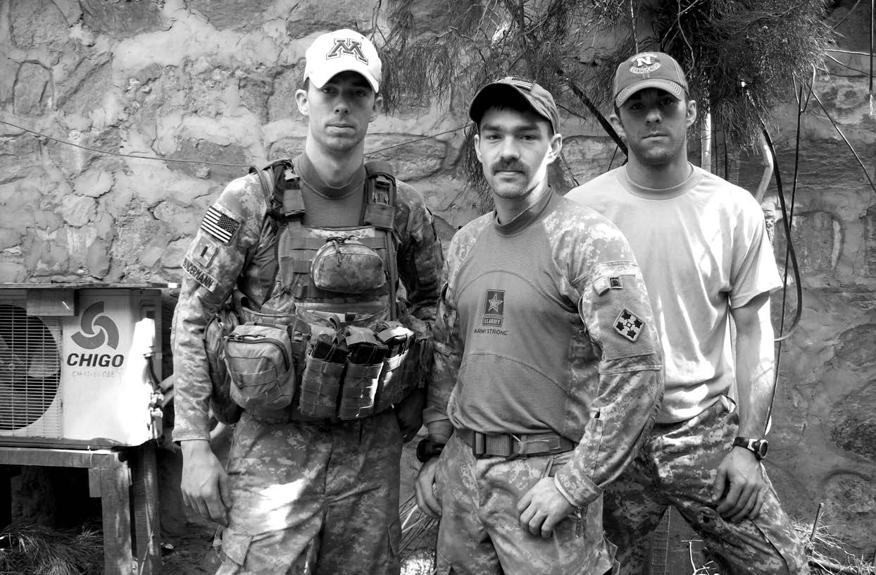 First Lieutenant Andrew Bunderman (left), Staff Sergeant Clint Romesha (center), and Sergeant Brad Larson. Sergeant Romesha was one of two soldiers who received the Medal of Honor for their actions at Combat Outpost Keating in October 2009. Courtesy of DoD.