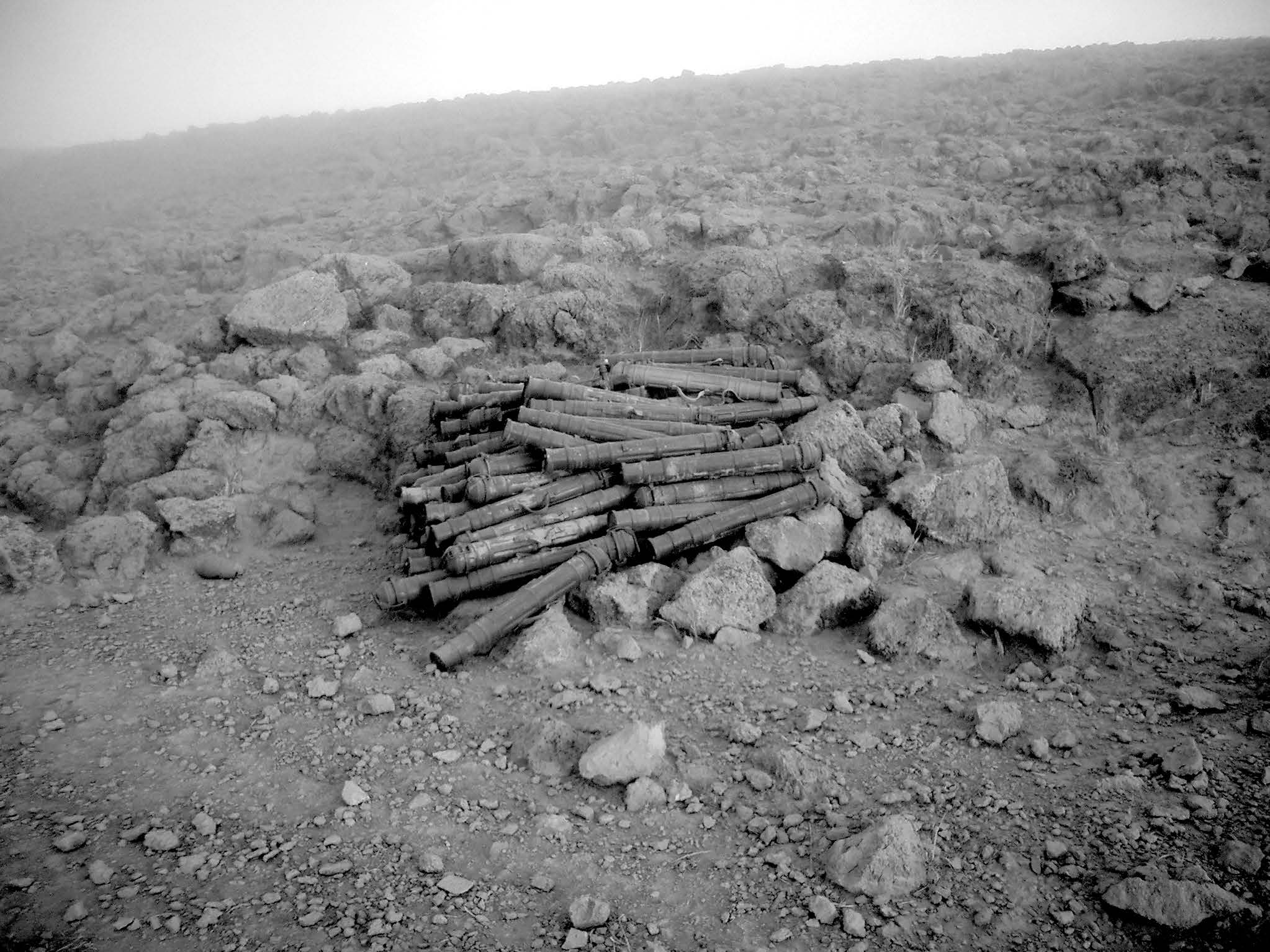 This cache of rocket-propelled grenades discovered in southwest Iraq. Courtesy of Jimmy F. Blackmon.