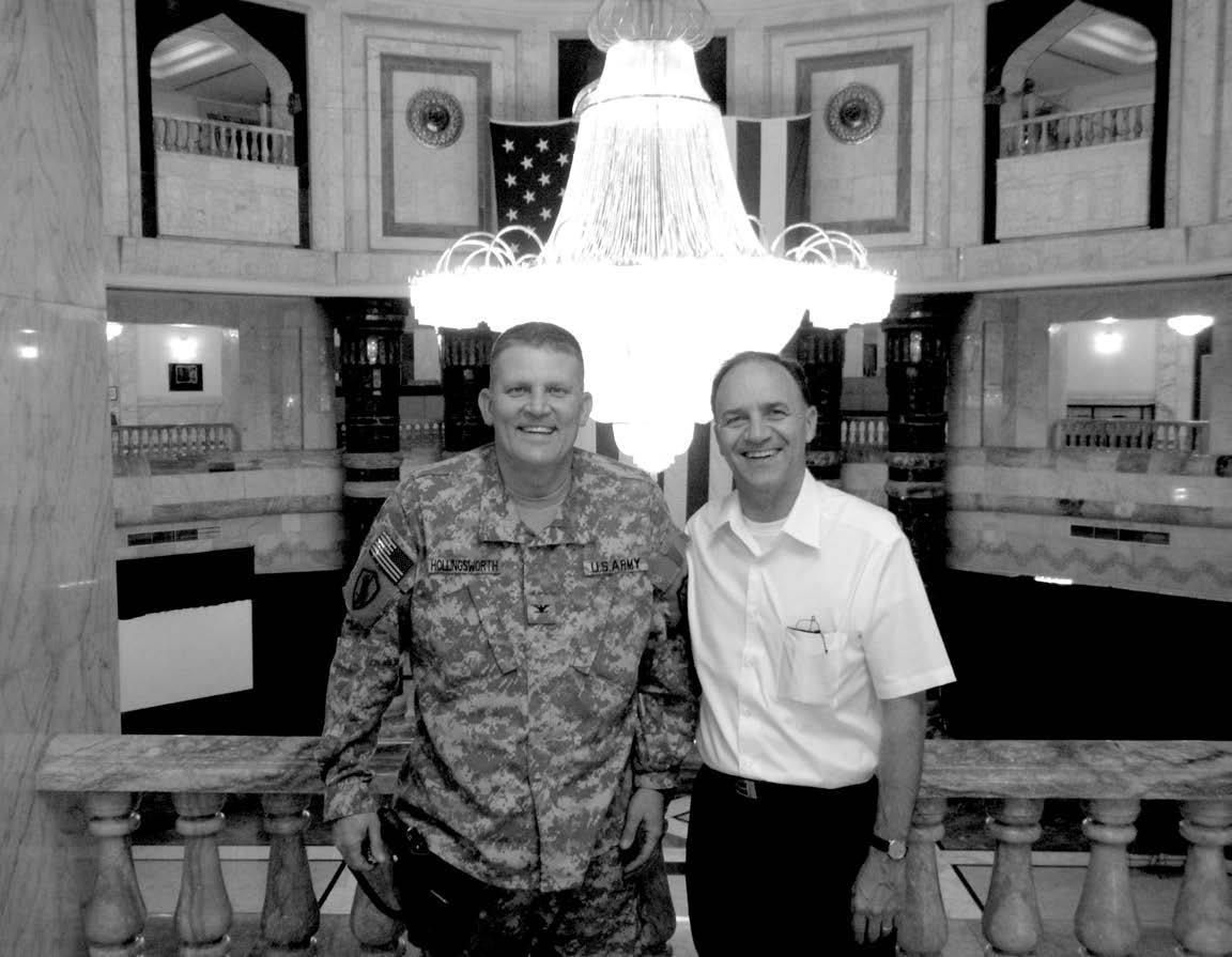 Colonel Guy M. Hollingsworth (left) with Elder Paul B. Pieper, General Authority Seventy, at the Al Faw Palace in Baghdad in November 2009 when the Baghdad Iraq Military District of the Church was organized. Courtesy of Guy M. Hollingsworth.