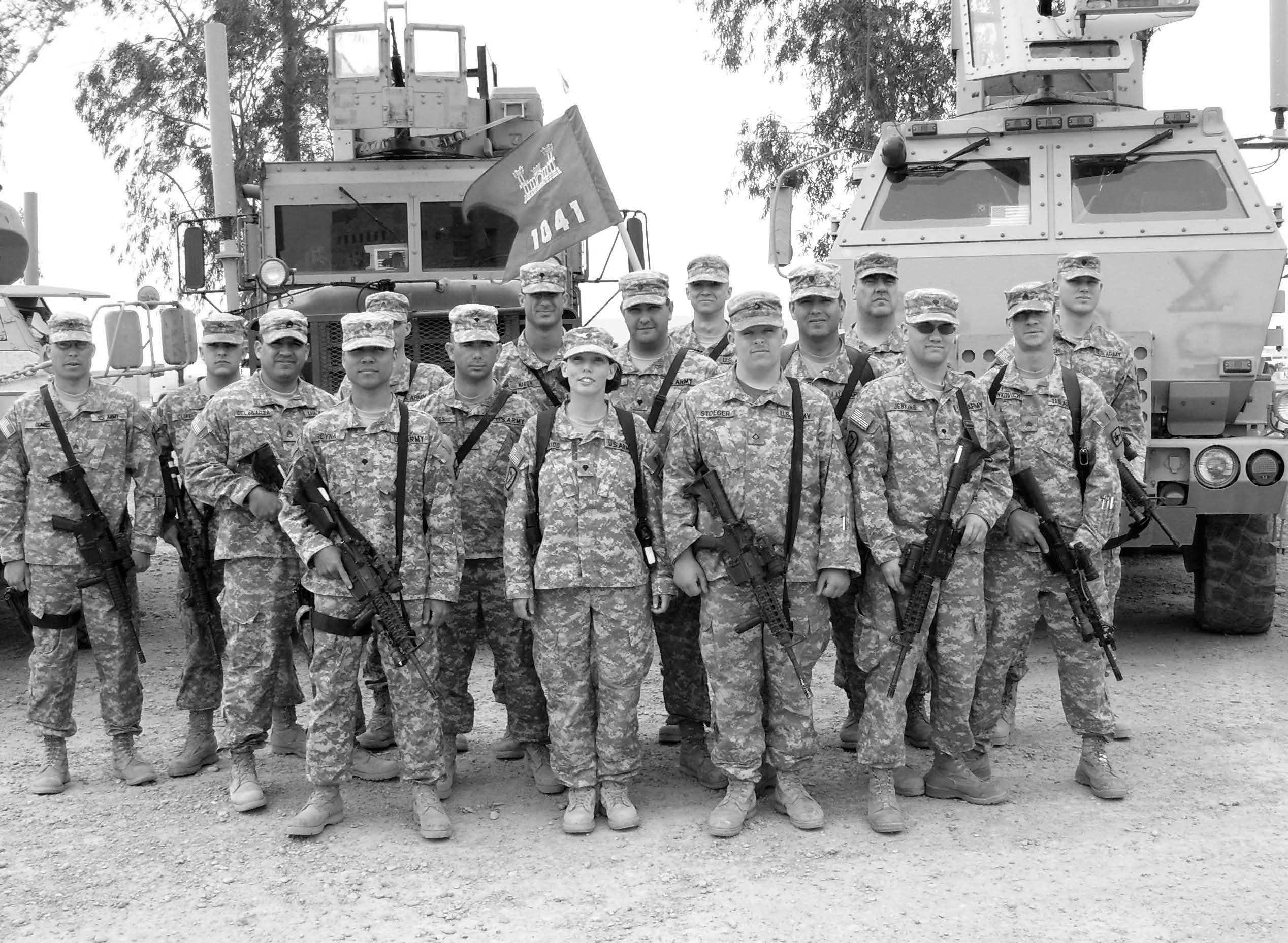 Specialist Bernt Jenkins (third from right) is pictured on April 14, 2007, with members of his squad from the 1041st Engineering Company. Courtesy of Bernt Jenkins.
