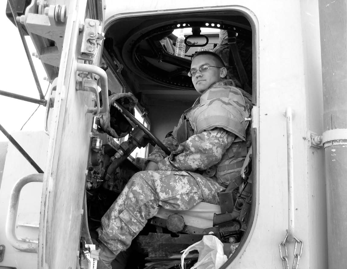 Specialist Bernt Jenkins waiting to leave his base on a mission as a gun driver on August 16, 2007. Courtesy of Bernt Jenkins.