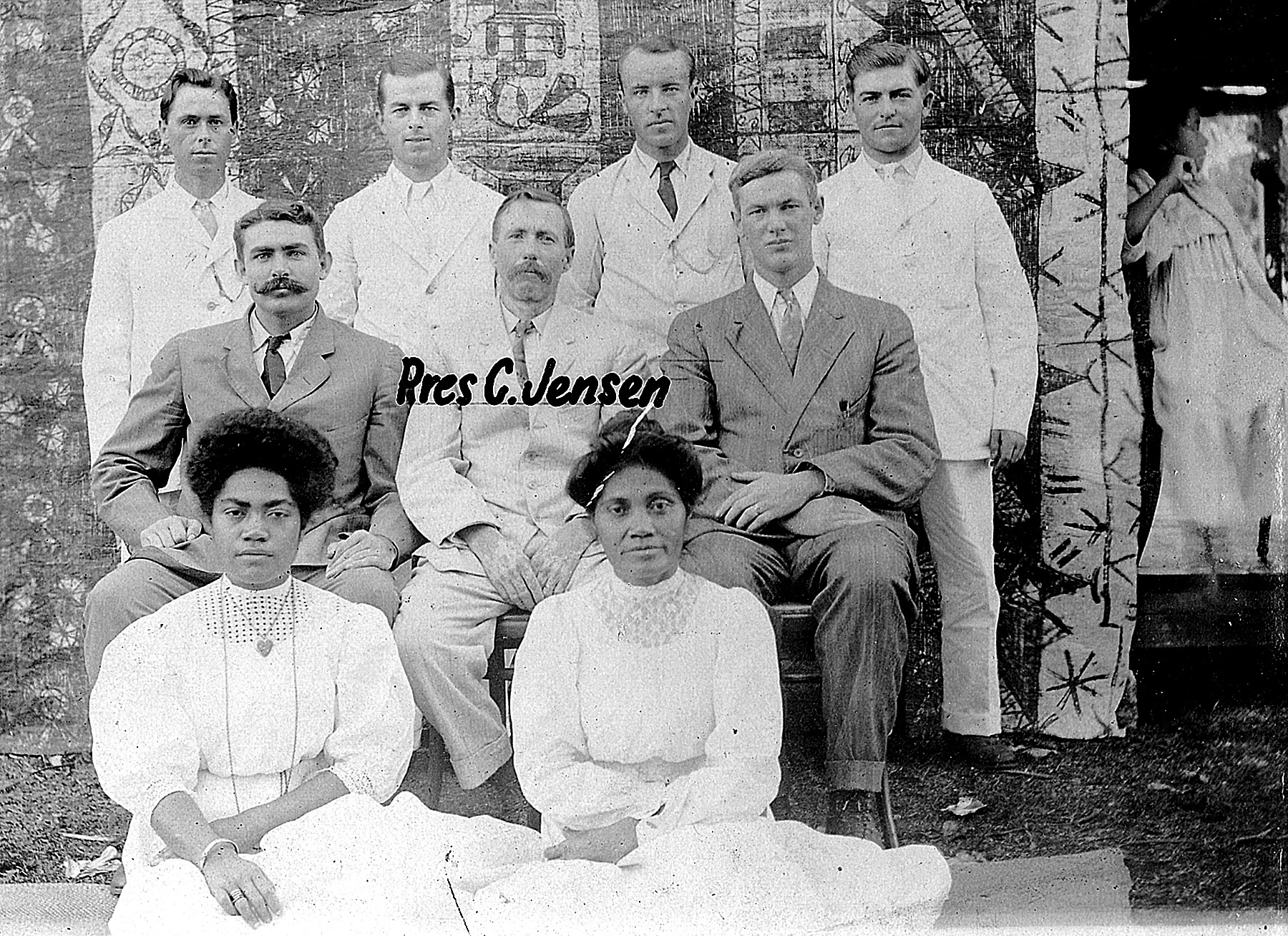Samoan Mission president Christian Jensen and missionaries at Vava‘u. Courtesy of Carl Harris.