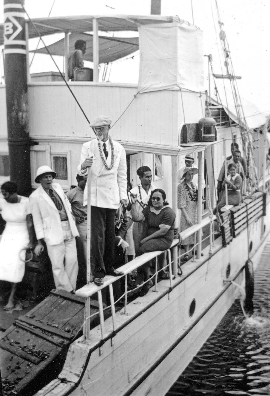 Elder George Albert Smith aboard the Tu‘itonga sailing to the northern islands. Harris Vincent collection courtesy of Lorraine Morton Ashton.