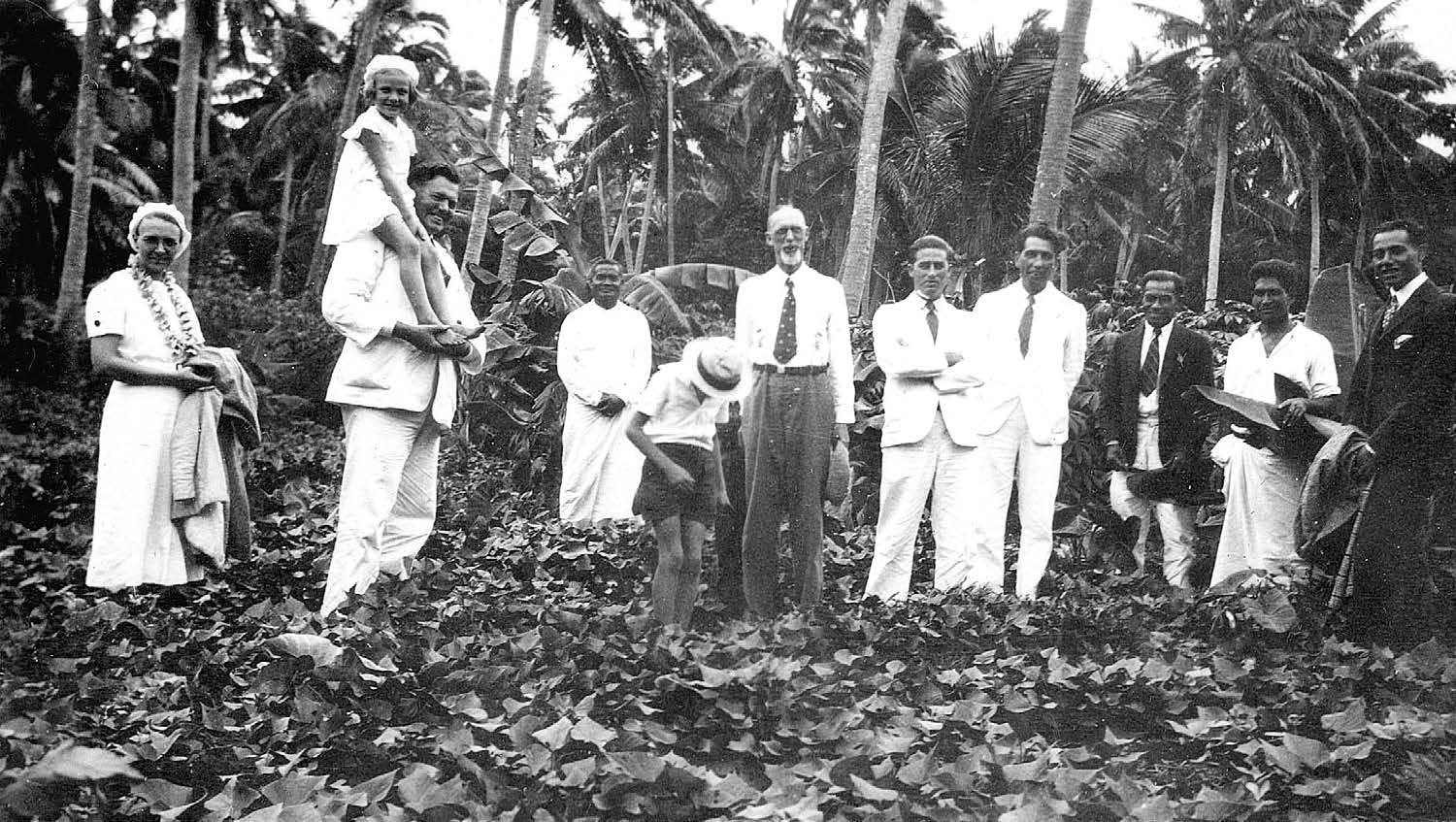 Elder George Albert Smith inspecting a Church welfare garden on Lifuka. Harris Vincent collection courtesy of Lorraine Morton Ashton.