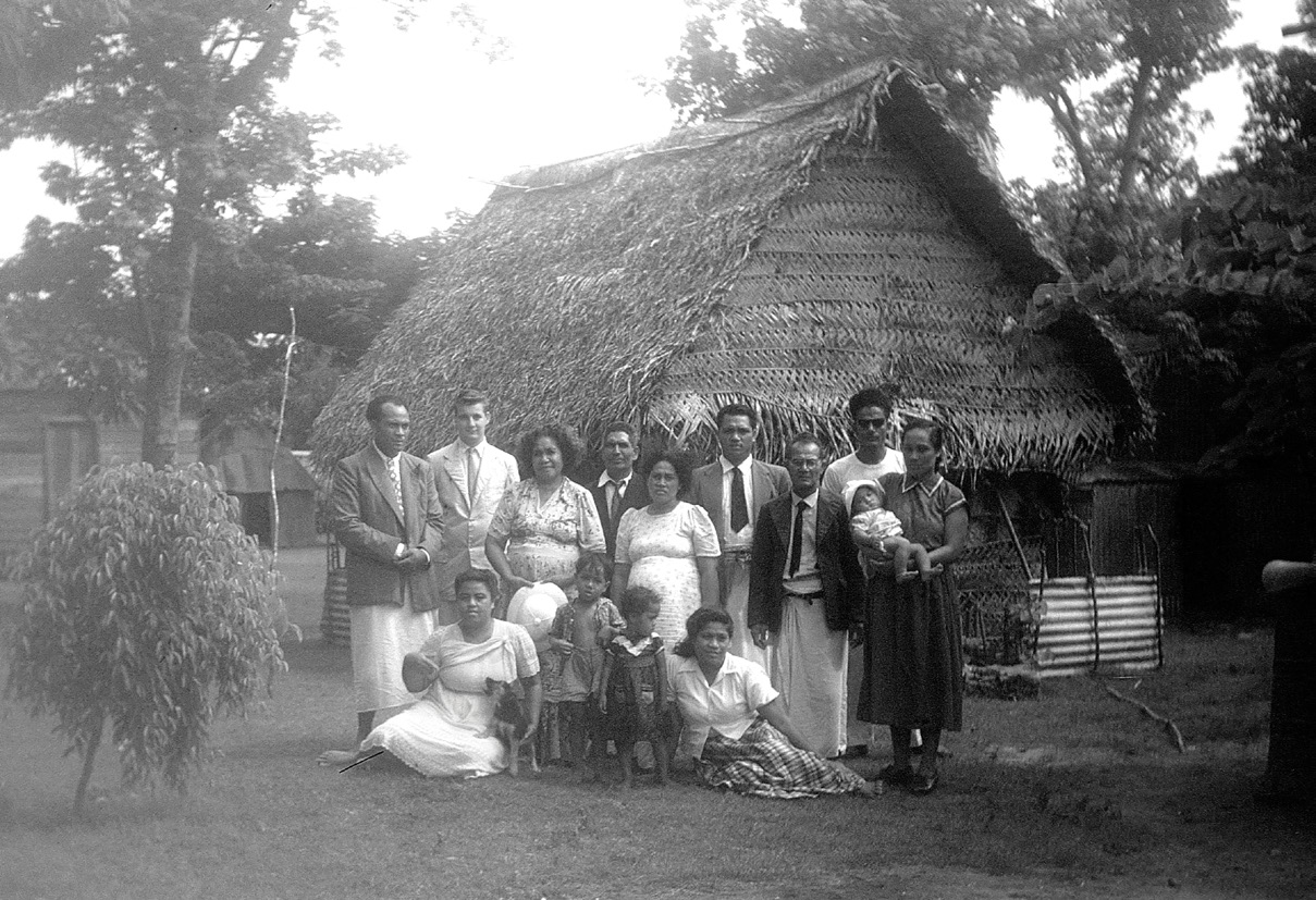 Elder John Groberg with the branch at Ha‘apai . Courtesy of John H. Groberg.