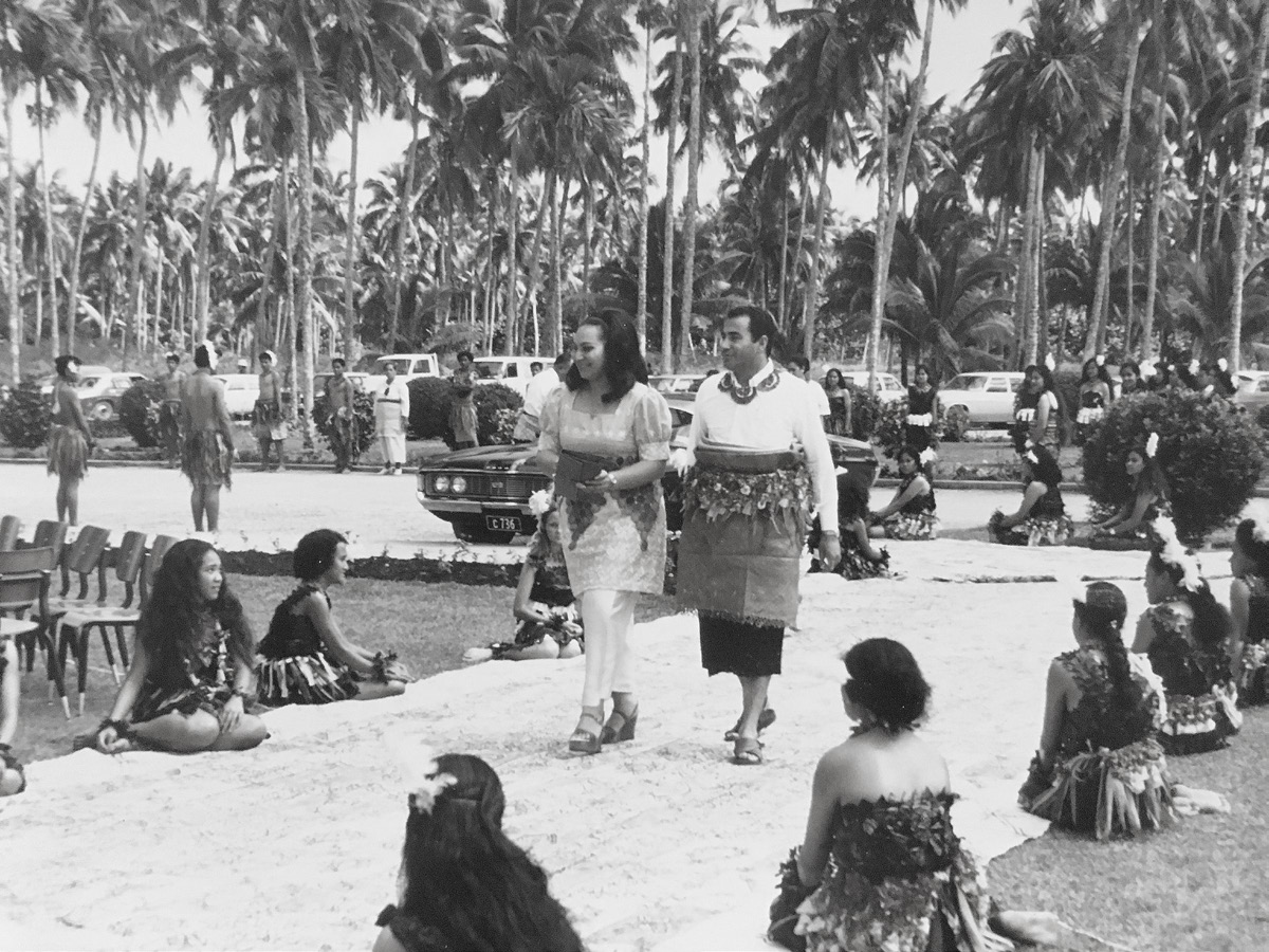 Her Royal Highness Princess Salote Mafile‘o Pilolevu and James William (Bill) Harris at the Liahona High School Culture Day. Courtesy of Riley Moffat.