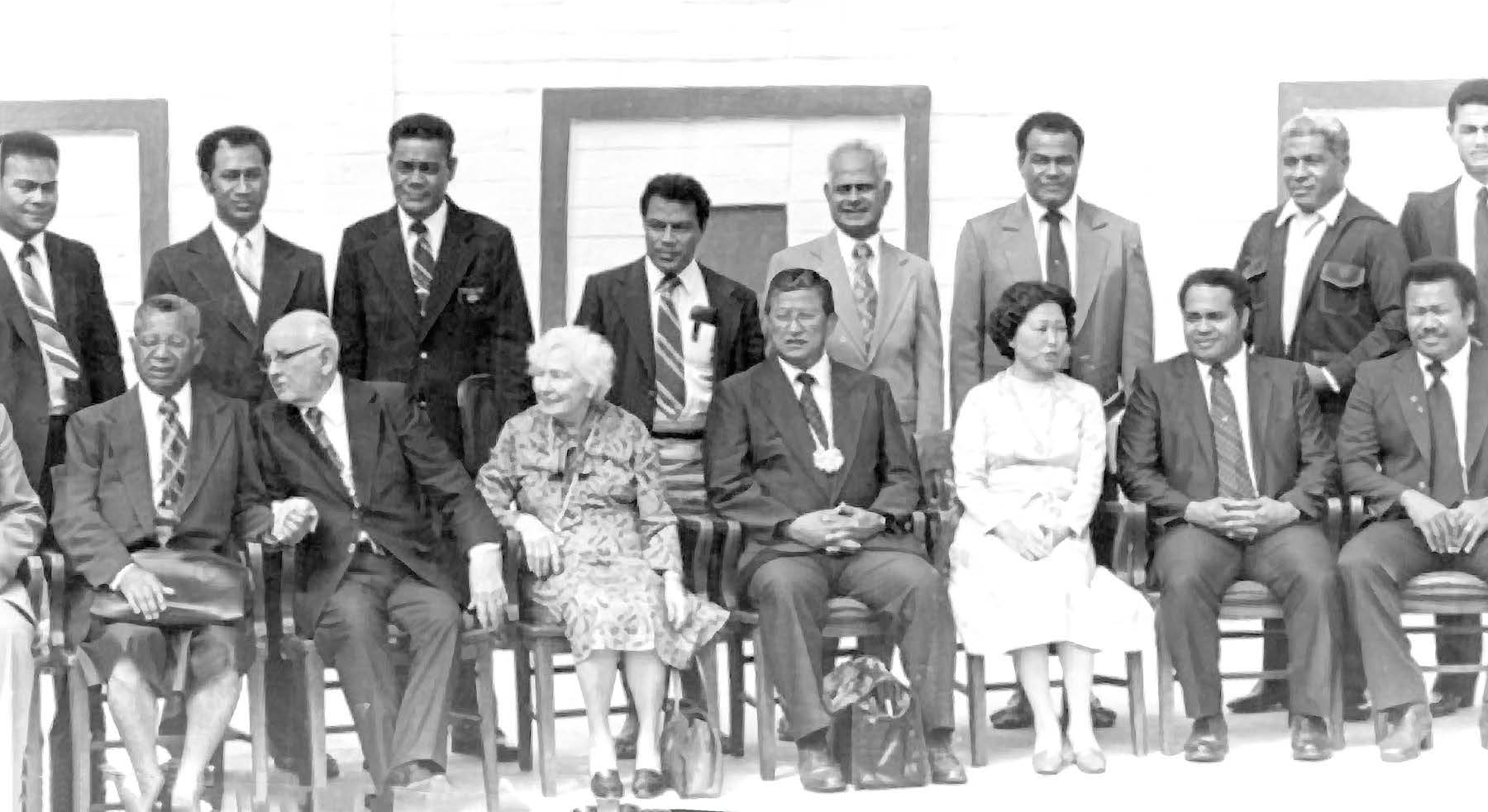 President Kimball and ecclesiastical leaders at groundbreaking. Courtesy of Kakolosi Kioa Tu‘ione.